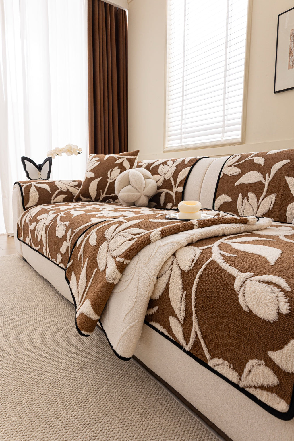 Sofa Decor Willow Quilted Leaf Sofa Seat Cover in Cocoa Leaf - styled sofa seat cover for quilted sofa seat covers in Australia