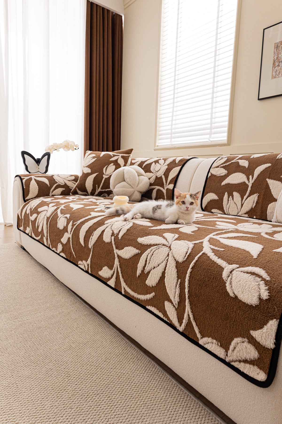Sofa Decor Willow Quilted Leaf Sofa Seat Cover in Cocoa Leaf - styled sofa seat cover for quilted sofa seat covers in Australia