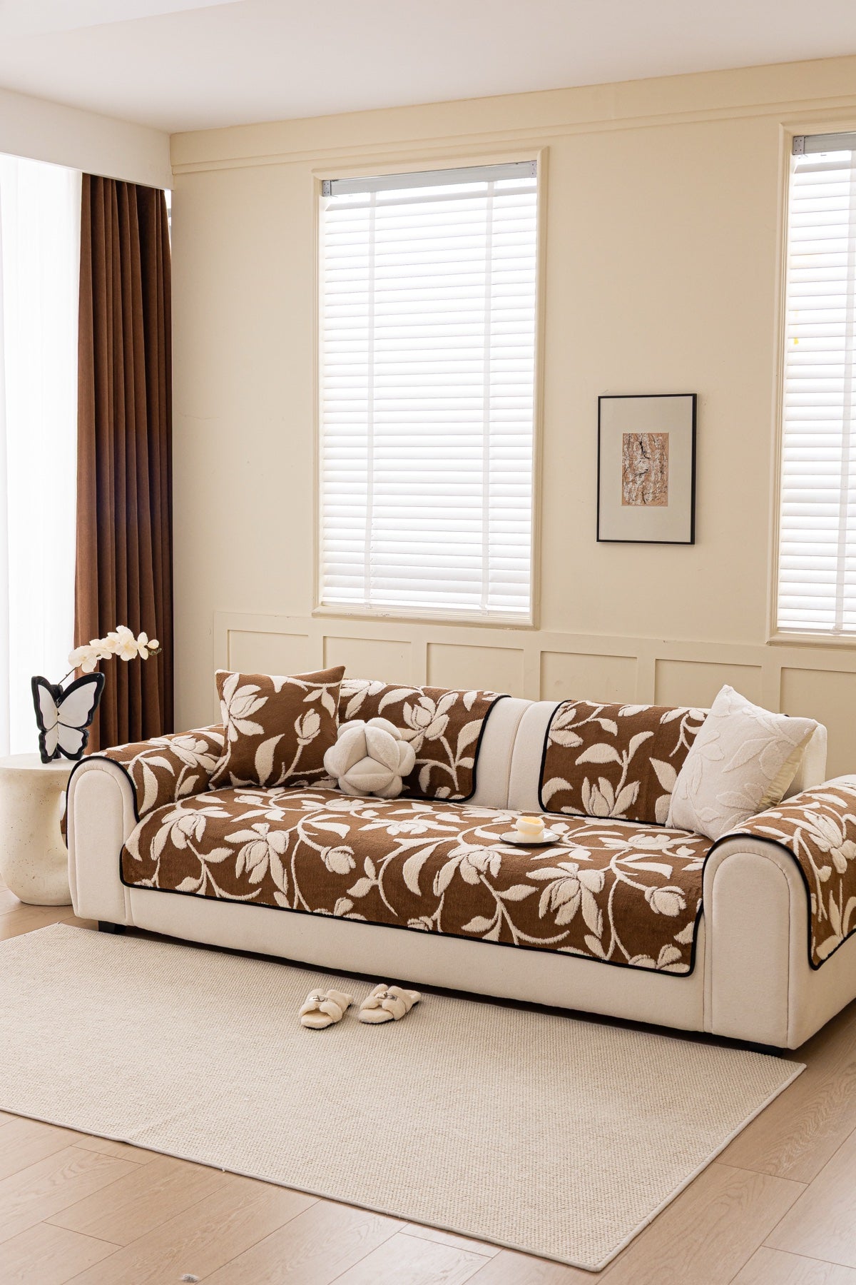 Sofa Decor Willow Quilted Leaf Sofa Seat Cover in Cocoa Leaf - styled sofa seat cover for quilted sofa seat covers in Australia