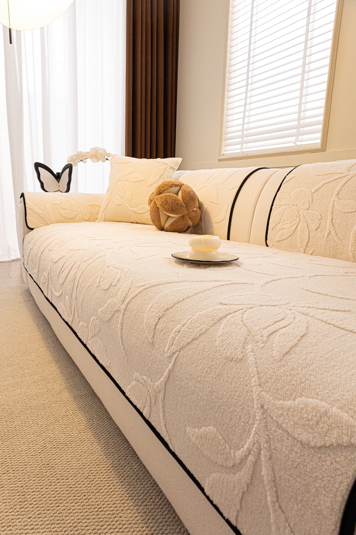 Sofa Decor Willow Quilted Leaf Sofa Seat Cover in Ivory Leaf - styled sofa seat cover for quilted sofa seat covers in Australia