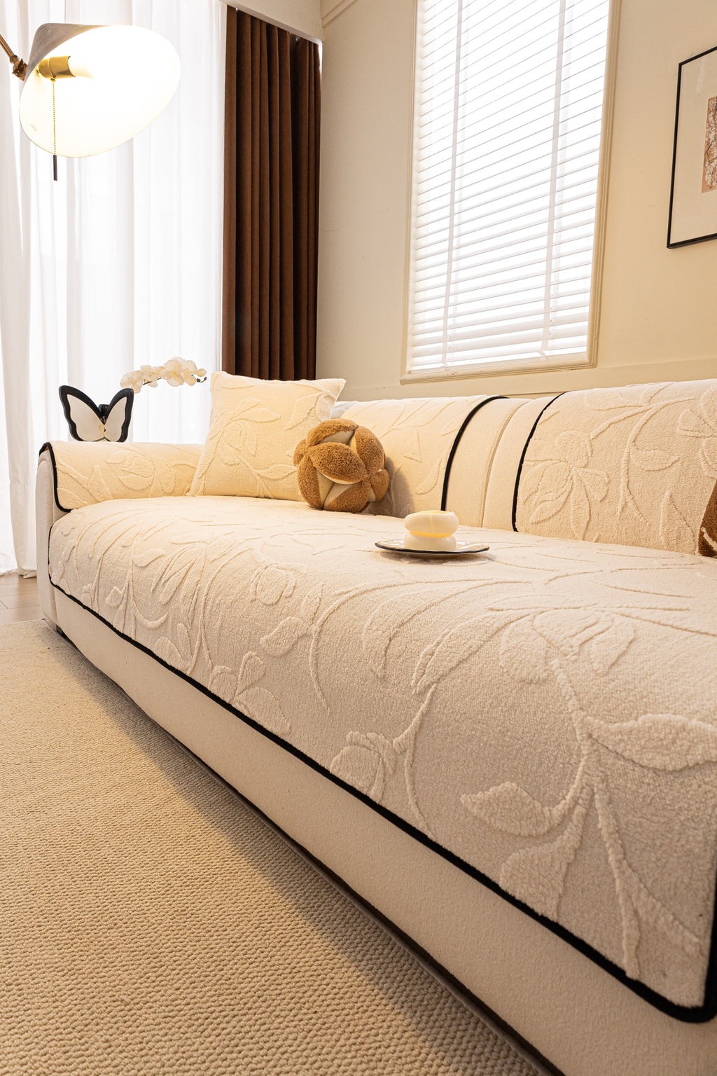Sofa Decor Willow Quilted Leaf Sofa Seat Cover in Ivory Leaf - styled sofa seat cover for quilted sofa seat covers in Australia