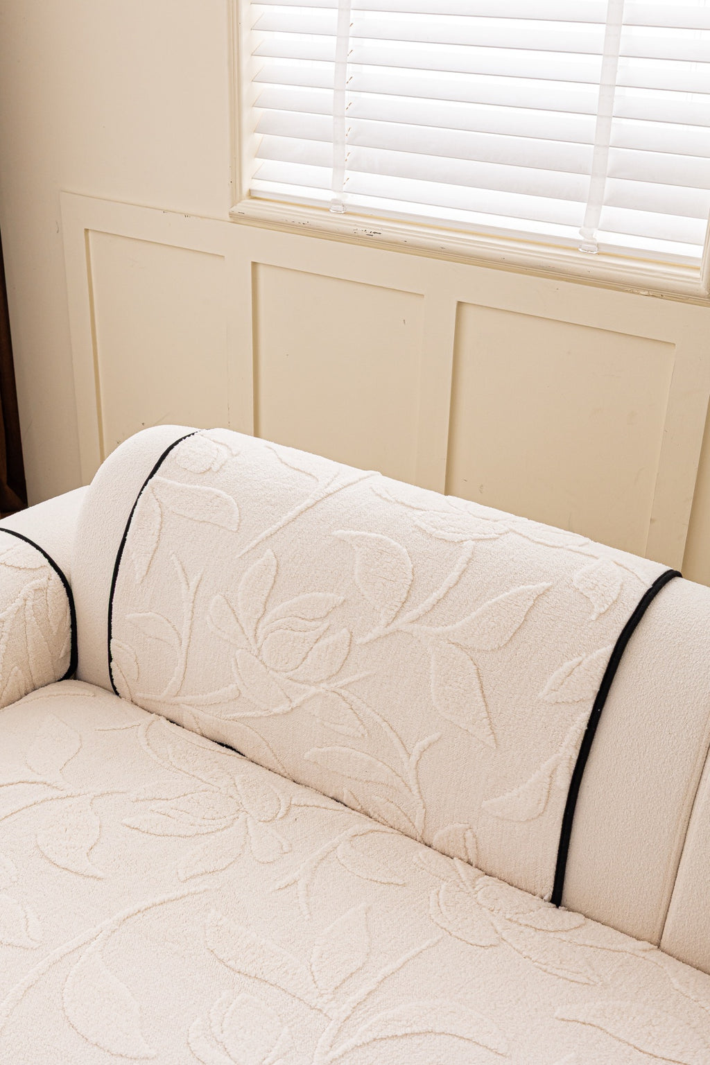 Sofa Decor Willow Quilted Leaf Sofa Seat Cover in Ivory Leaf - back cushion fit view for quilted sofa seat covers in Australia