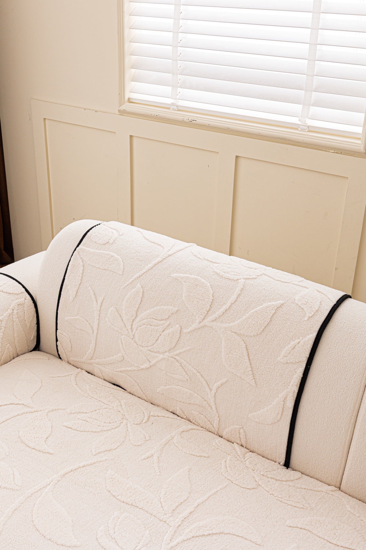 Sofa Decor Willow Quilted Leaf Sofa Seat Cover in Ivory Leaf - back cushion fit view for quilted sofa seat covers in Australia