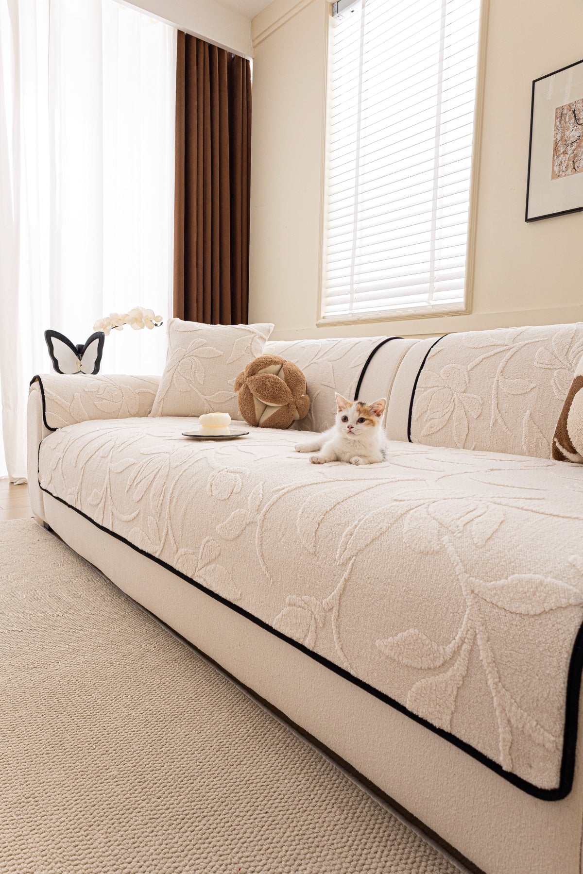 Sofa Decor Willow Quilted Leaf Sofa Seat Cover in Ivory Leaf - pet-friendly sofa styling for quilted sofa seat covers in Australia