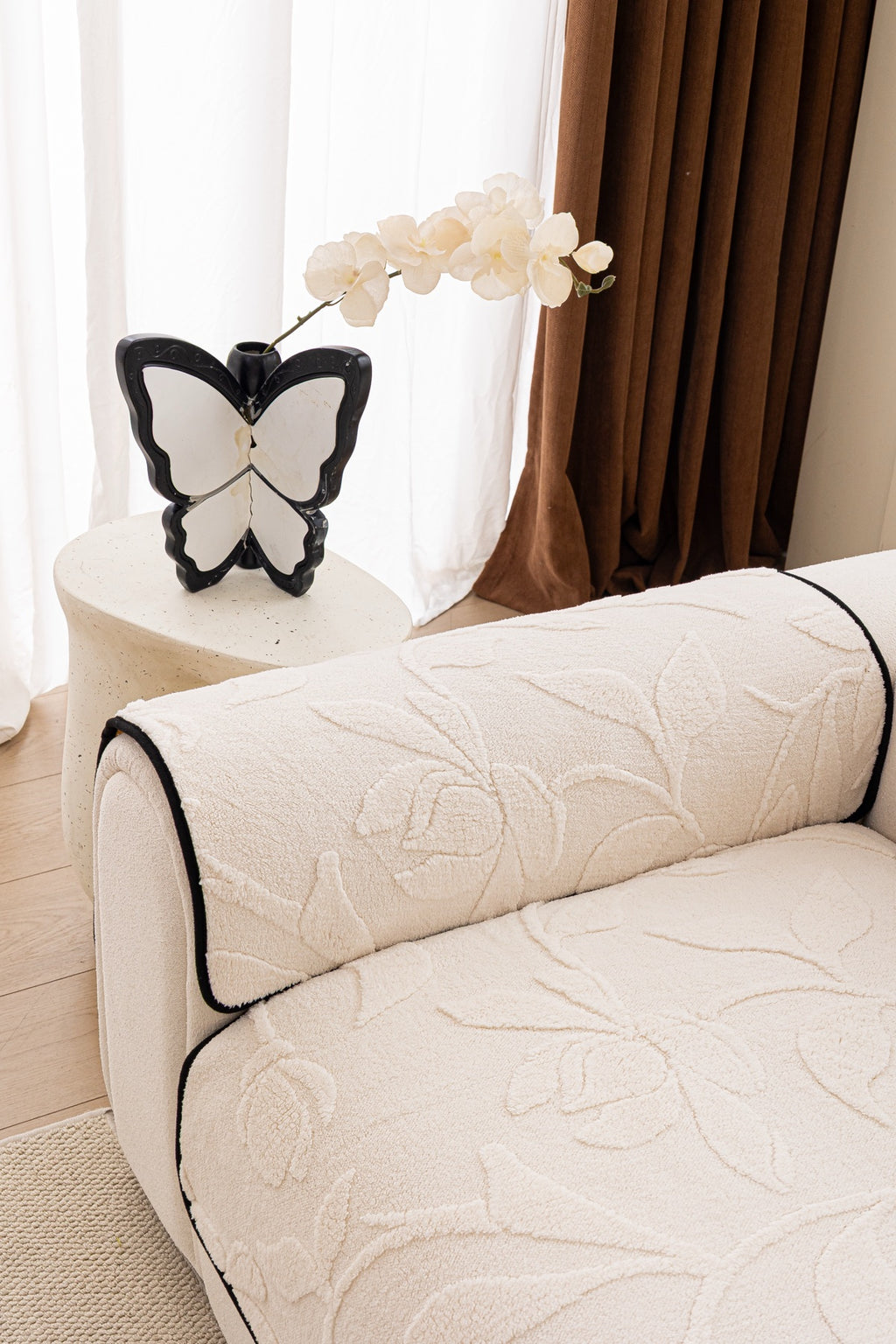 Sofa Decor Willow Quilted Leaf Sofa Seat Cover in Ivory Leaf - back cushion fit view for quilted sofa seat covers in Australia