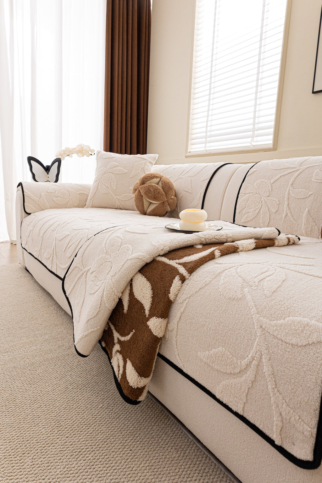 Sofa Decor Willow Quilted Leaf Sofa Seat Cover in Ivory Leaf - styled sofa seat cover for quilted sofa seat covers in Australia
