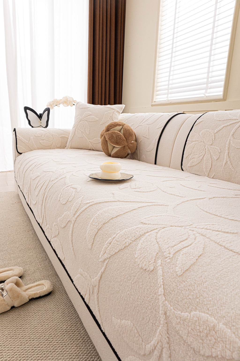 Sofa Decor Willow Quilted Leaf Sofa Seat Cover in Ivory Leaf - styled sofa seat cover for quilted sofa seat covers in Australia