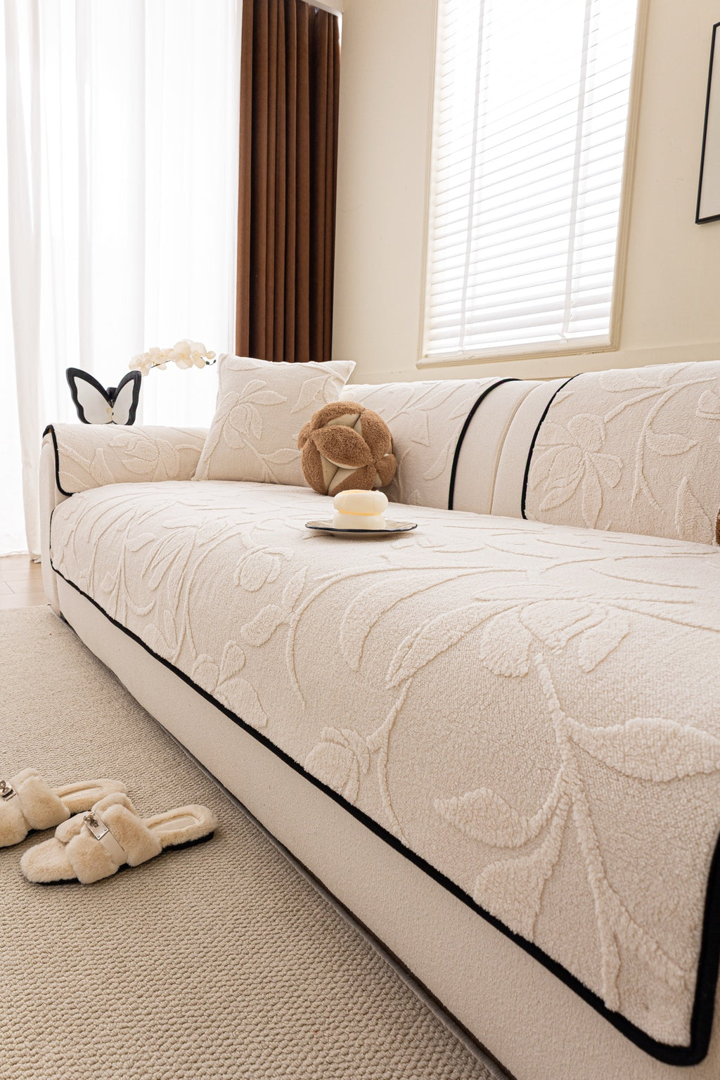 Sofa Decor Willow Quilted Leaf Sofa Seat Cover in Ivory Leaf - styled sofa seat cover for quilted sofa seat covers in Australia
