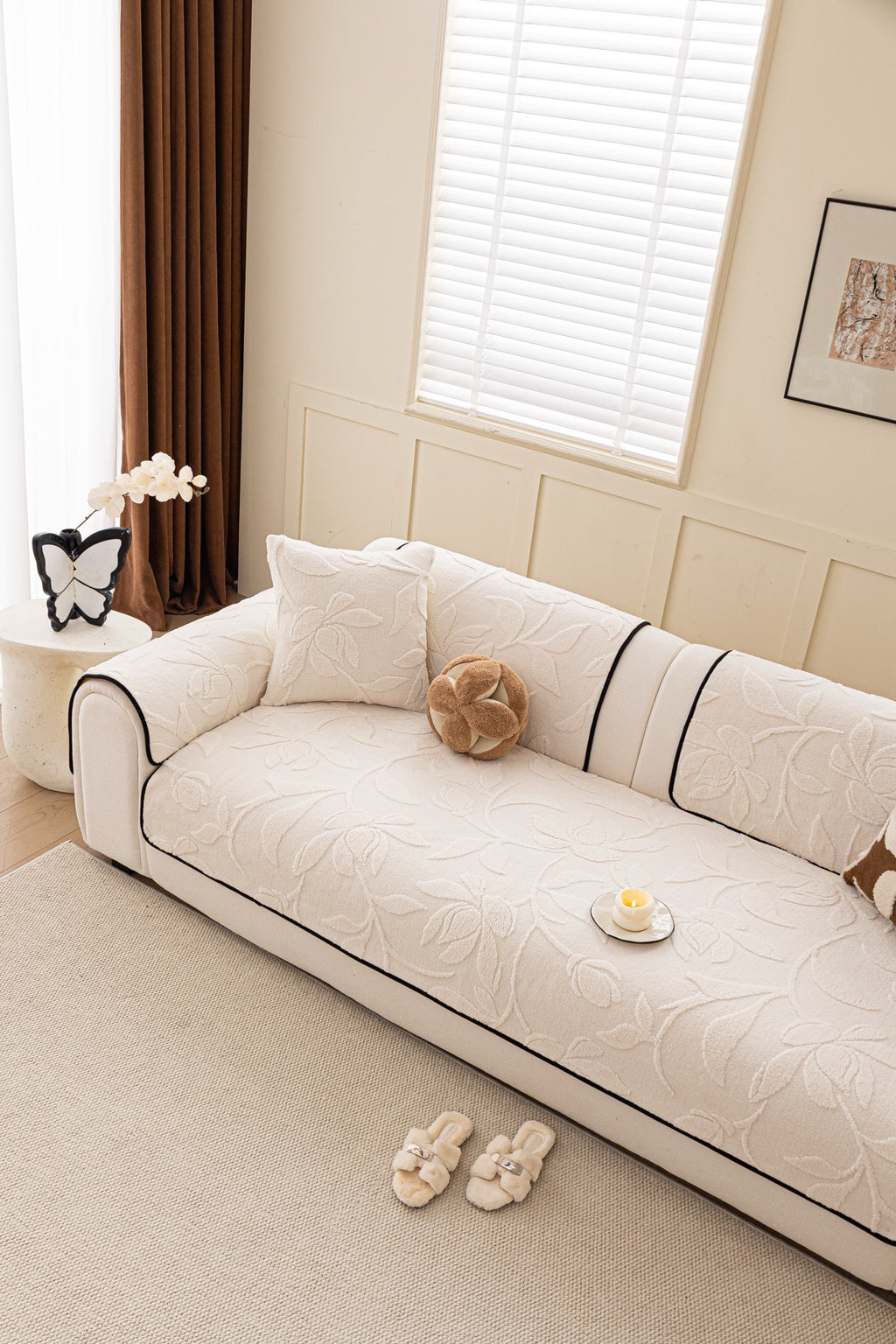 Sofa Decor Willow Quilted Leaf Sofa Seat Cover in Ivory Leaf - pet-friendly sofa styling for quilted sofa seat covers in Australia