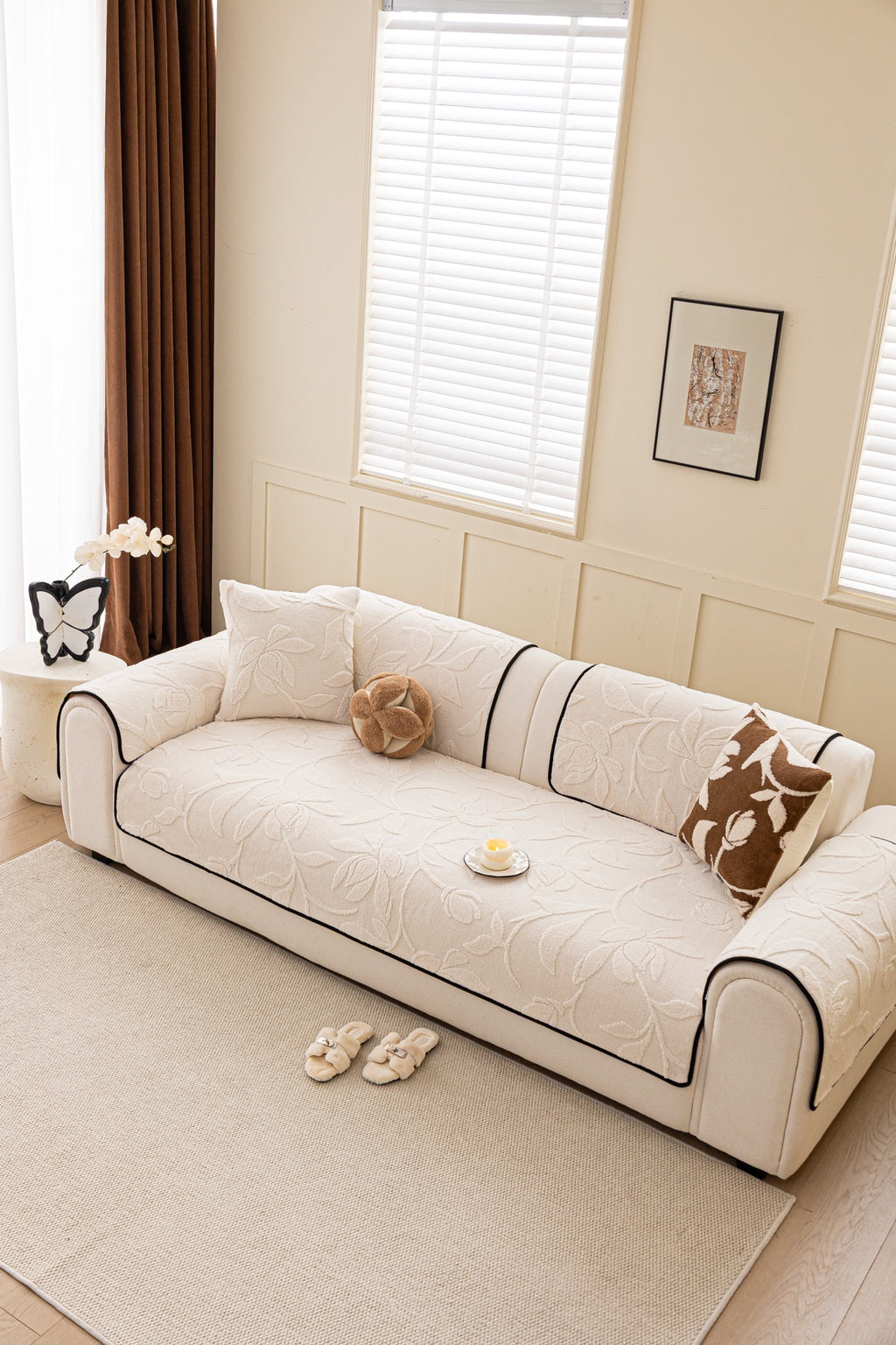 Sofa Decor Willow Quilted Leaf Sofa Seat Cover in Ivory Leaf - styled sofa seat cover for quilted sofa seat covers in Australia