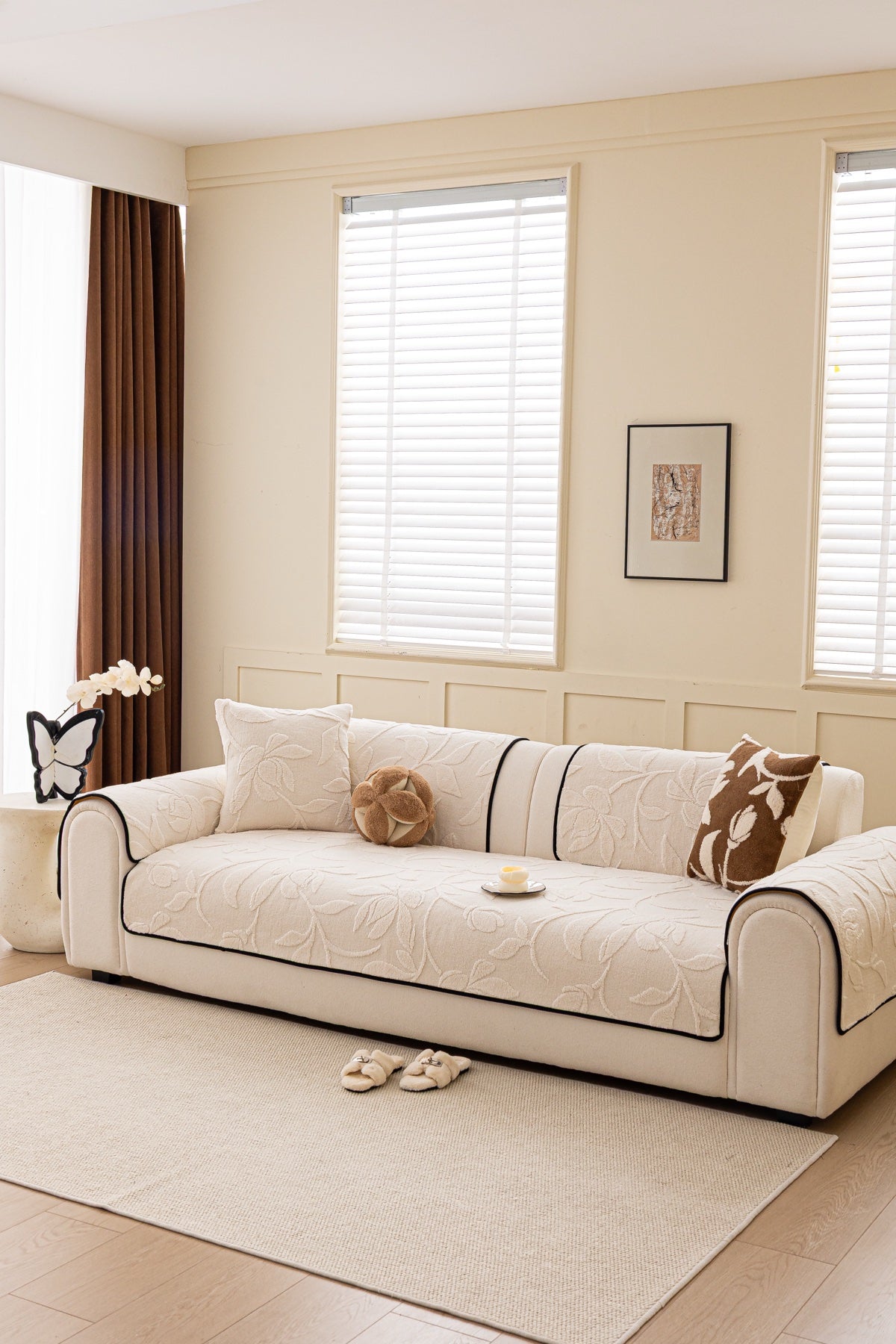 Sofa Decor Willow Quilted Leaf Sofa Seat Cover in Ivory Leaf - styled sofa seat cover for quilted sofa seat covers in Australia