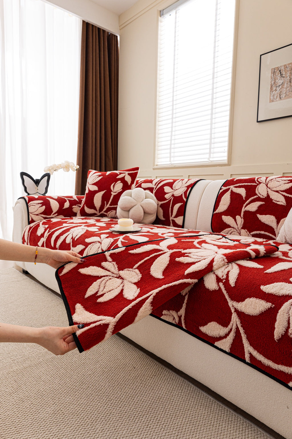 Sofa Decor Willow Quilted Leaf Sofa Seat Cover in Ruby Leaf - styled sofa seat cover for quilted sofa seat covers in Australia