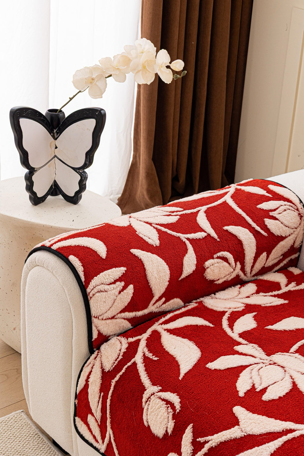 Sofa Decor Willow Quilted Leaf Sofa Seat Cover in Ruby Leaf - back cushion fit view for quilted sofa seat covers in Australia