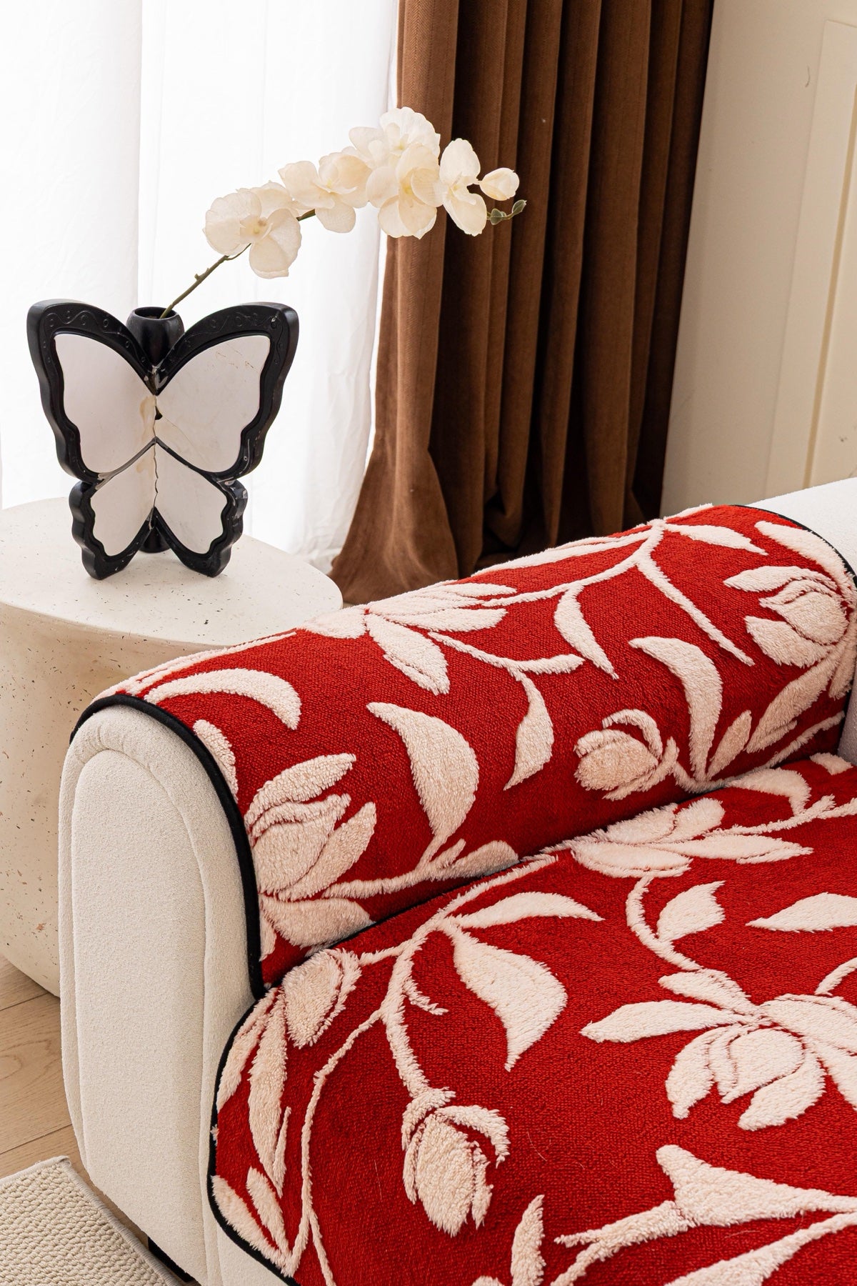 Sofa Decor Willow Quilted Leaf Sofa Seat Cover in Ruby Leaf - back cushion fit view for quilted sofa seat covers in Australia