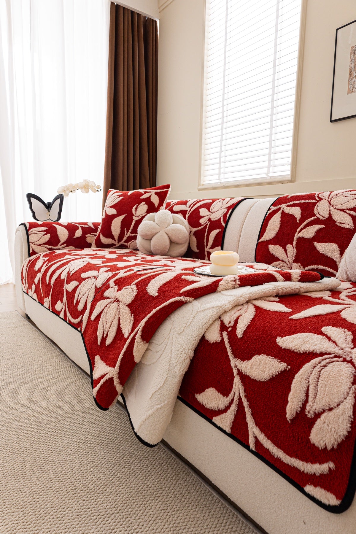 Sofa Decor Willow Quilted Leaf Sofa Seat Cover in Ruby Leaf - styled sofa seat cover for quilted sofa seat covers in Australia