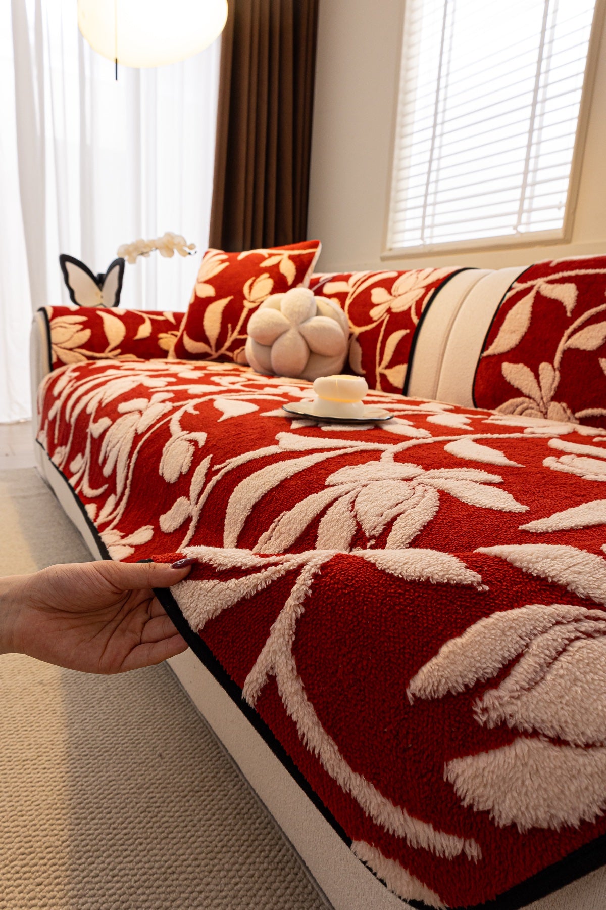 Sofa Decor Willow Quilted Leaf Sofa Seat Cover in Ruby Leaf - styled sofa seat cover for quilted sofa seat covers in Australia