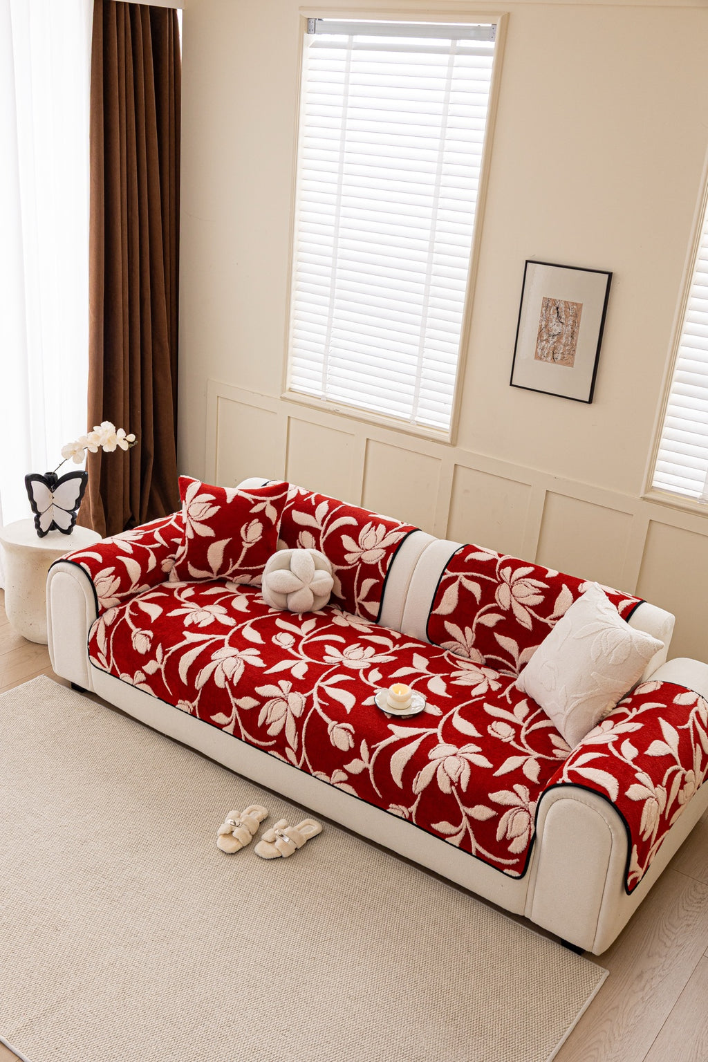 Sofa Decor Willow Quilted Leaf Sofa Seat Cover in Ruby Leaf - styled sofa seat cover for quilted sofa seat covers in Australia