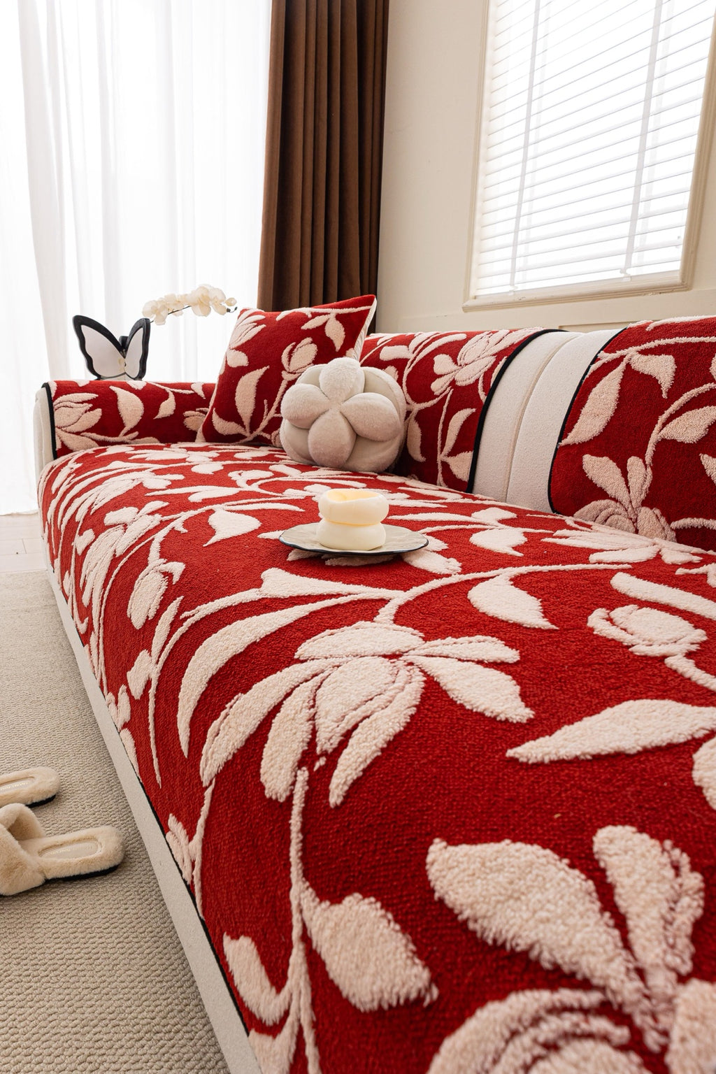 Sofa Decor Willow Quilted Leaf Sofa Seat Cover in Ruby Leaf - styled sofa seat cover for quilted sofa seat covers in Australia