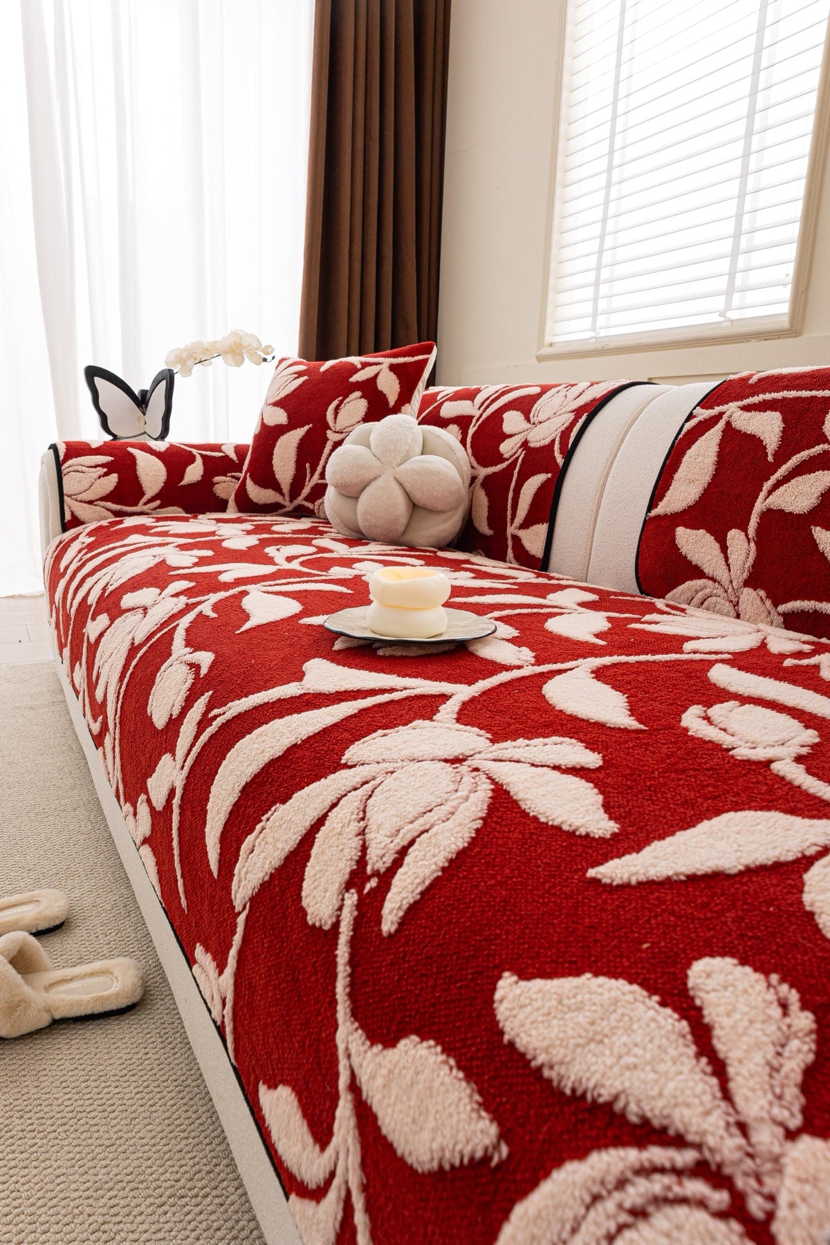 Sofa Decor Willow Quilted Leaf Sofa Seat Cover in Ruby Leaf - styled sofa seat cover for quilted sofa seat covers in Australia