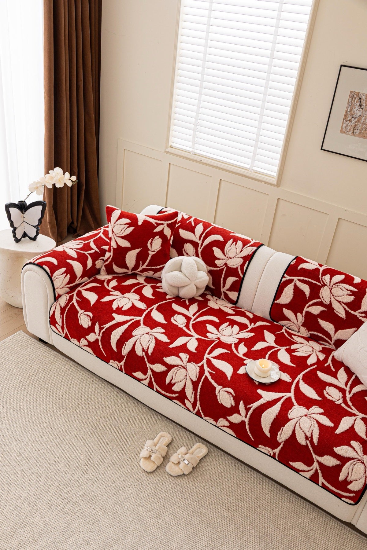 Sofa Decor Willow Quilted Leaf Sofa Seat Cover in Ruby Leaf - styled sofa seat cover for quilted sofa seat covers in Australia