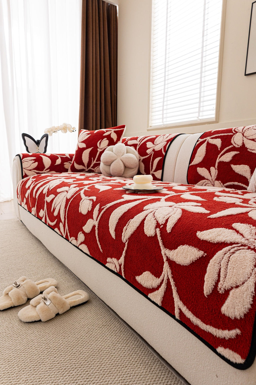 Sofa Decor Willow Quilted Leaf Sofa Seat Cover in Ruby Leaf - styled sofa seat cover for quilted sofa seat covers in Australia