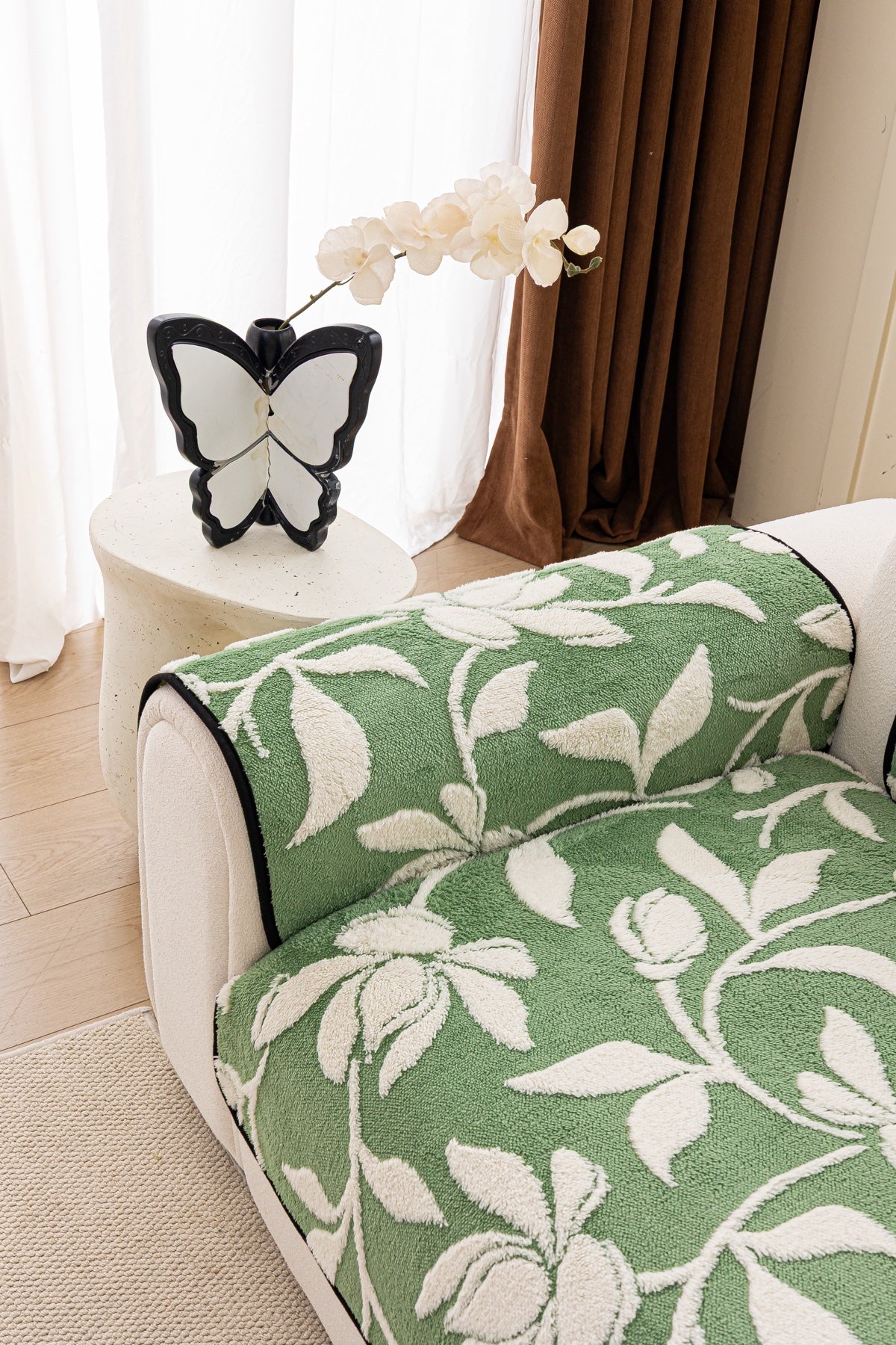 Sofa Decor Willow Quilted Leaf Sofa Seat Cover in Sage Leaf - back cushion fit view for quilted sofa seat covers in Australia