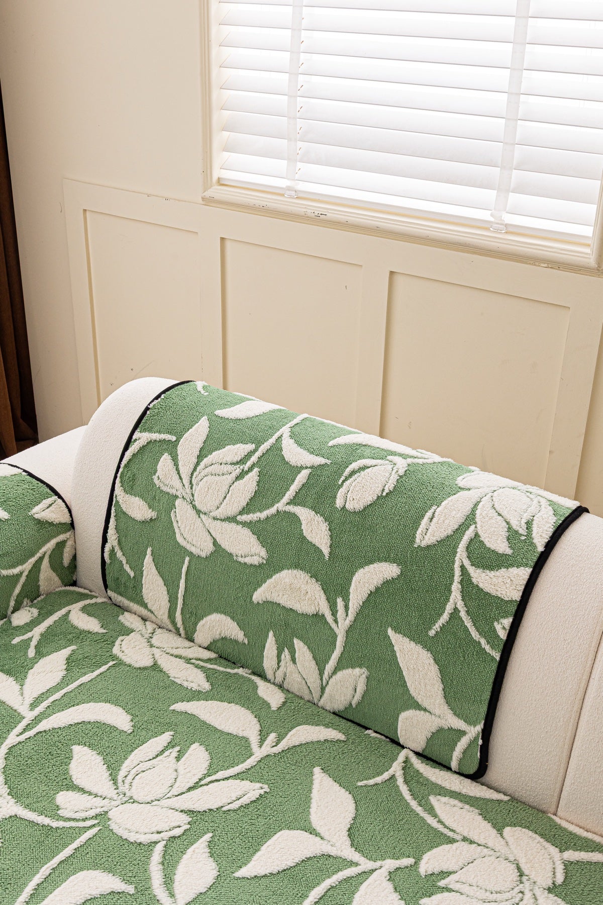 Sofa Decor Willow Quilted Leaf Sofa Seat Cover in Sage Leaf - back cushion fit view for quilted sofa seat covers in Australia