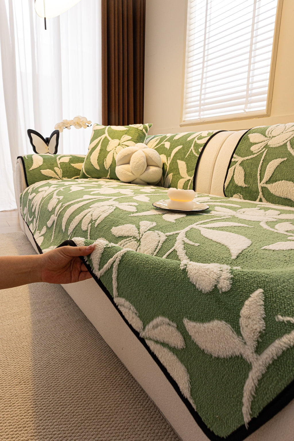 Sofa Decor Willow Quilted Leaf Sofa Seat Cover in Sage Leaf - styled sofa seat cover for quilted sofa seat covers in Australia