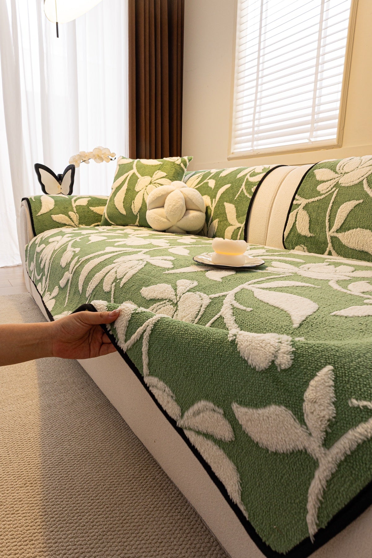 Sofa Decor Willow Quilted Leaf Sofa Seat Cover in Sage Leaf - styled sofa seat cover for quilted sofa seat covers in Australia