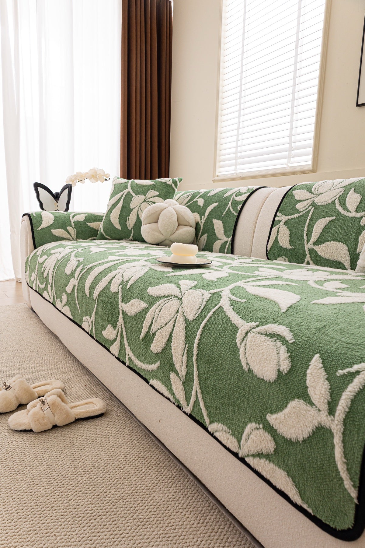 Sofa Decor Willow Quilted Leaf Sofa Seat Cover in Sage Leaf - styled sofa seat cover for quilted sofa seat covers in Australia