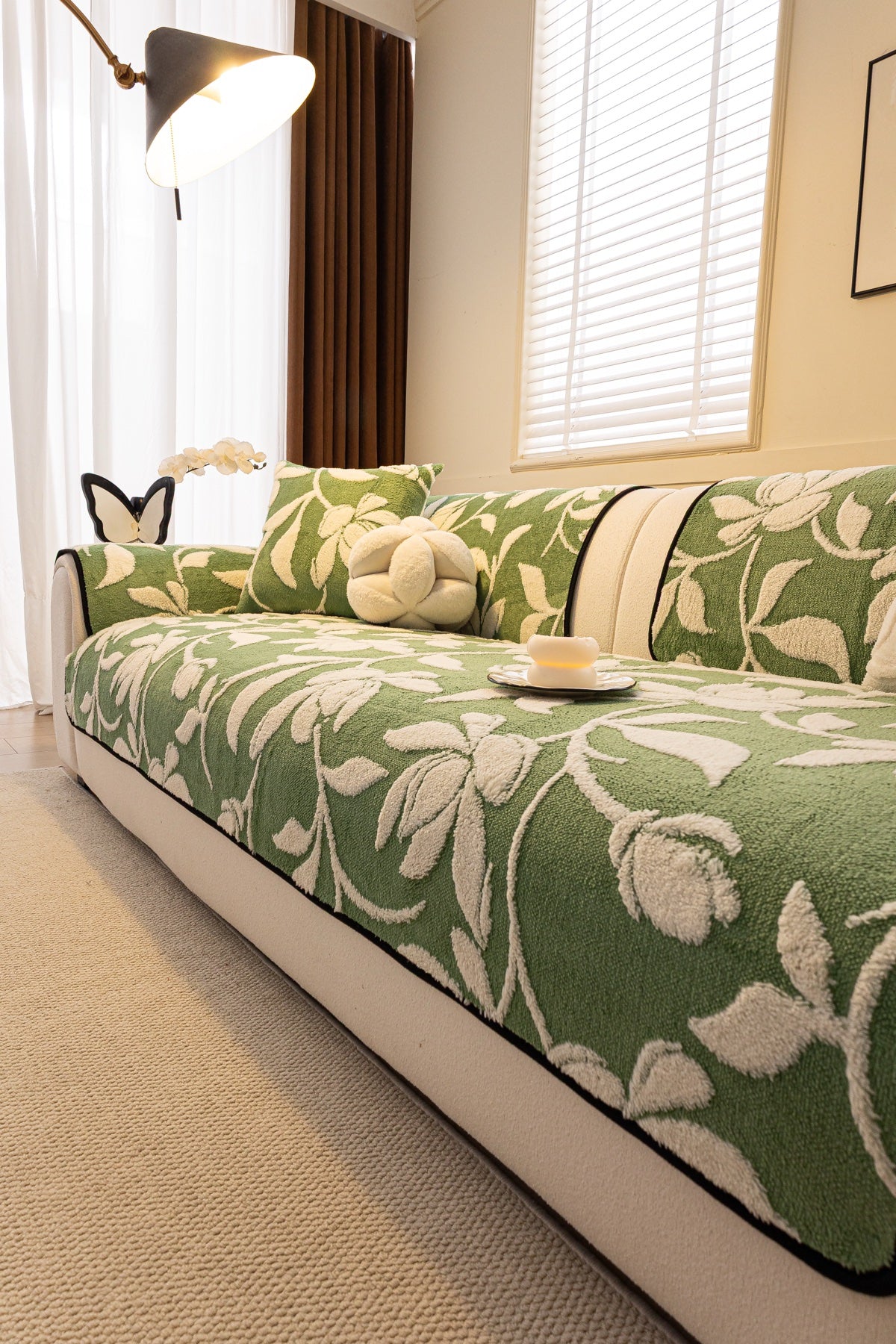 Sofa Decor Willow Quilted Leaf Sofa Seat Cover in Sage Leaf - styled sofa seat cover for quilted sofa seat covers in Australia