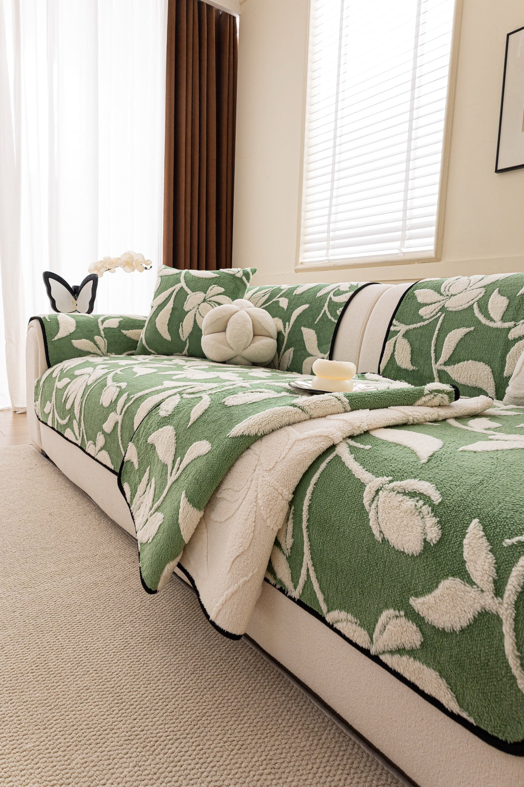 Sofa Decor Willow Quilted Leaf Sofa Seat Cover in Sage Leaf - styled sofa seat cover for quilted sofa seat covers in Australia