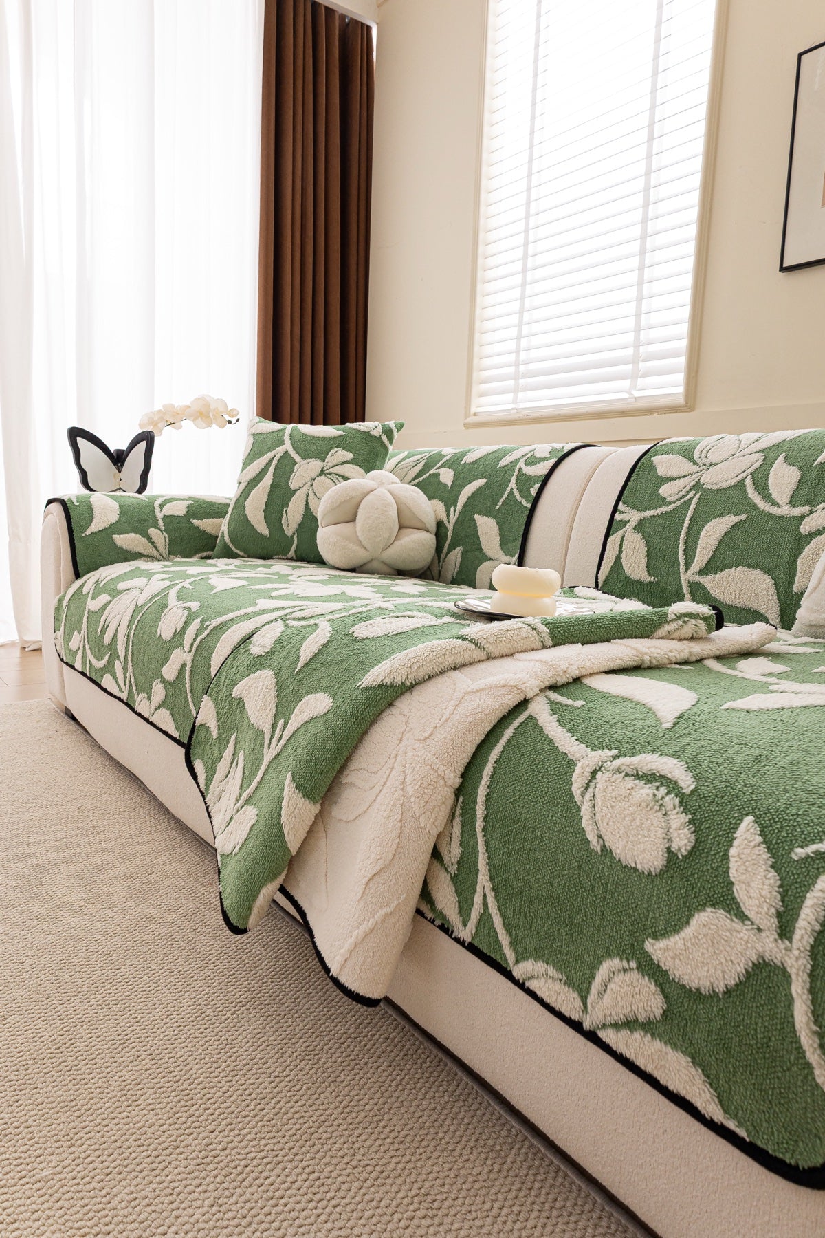 Sofa Decor Willow Quilted Leaf Sofa Seat Cover in Sage Leaf - styled sofa seat cover for quilted sofa seat covers in Australia