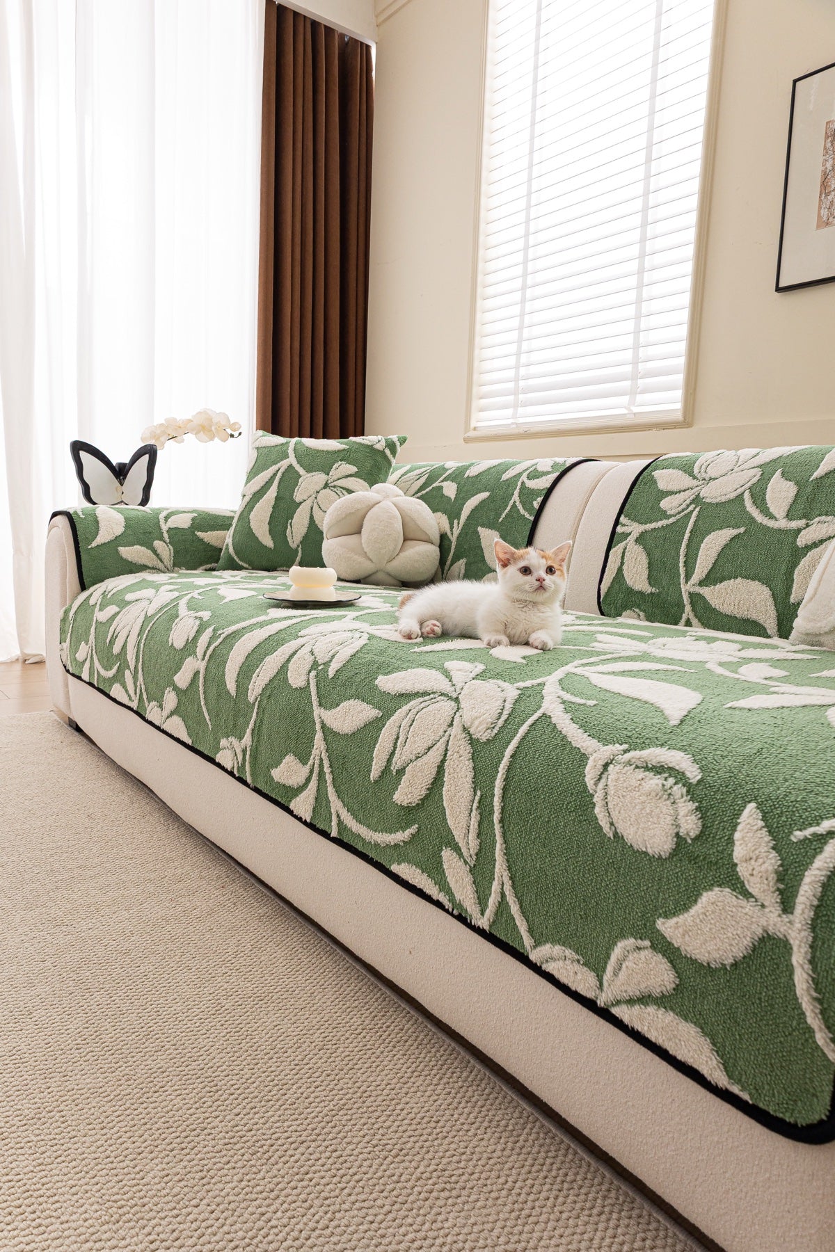 Sofa Decor Willow Quilted Leaf Sofa Seat Cover in Sage Leaf - pet-friendly sofa styling for quilted sofa seat covers in Australia