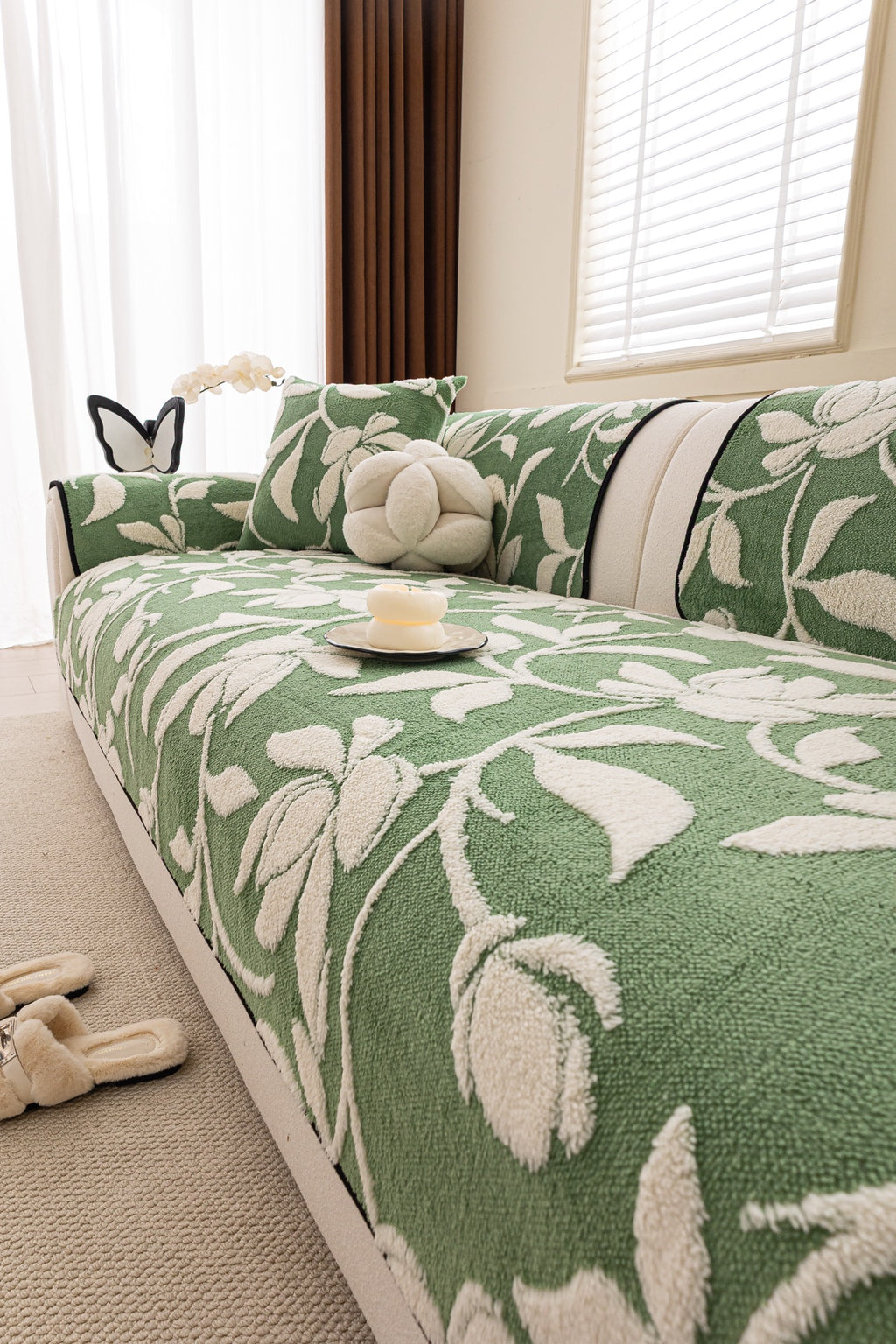 Sofa Decor Willow Quilted Leaf Sofa Seat Cover in Sage Leaf - styled sofa seat cover for quilted sofa seat covers in Australia