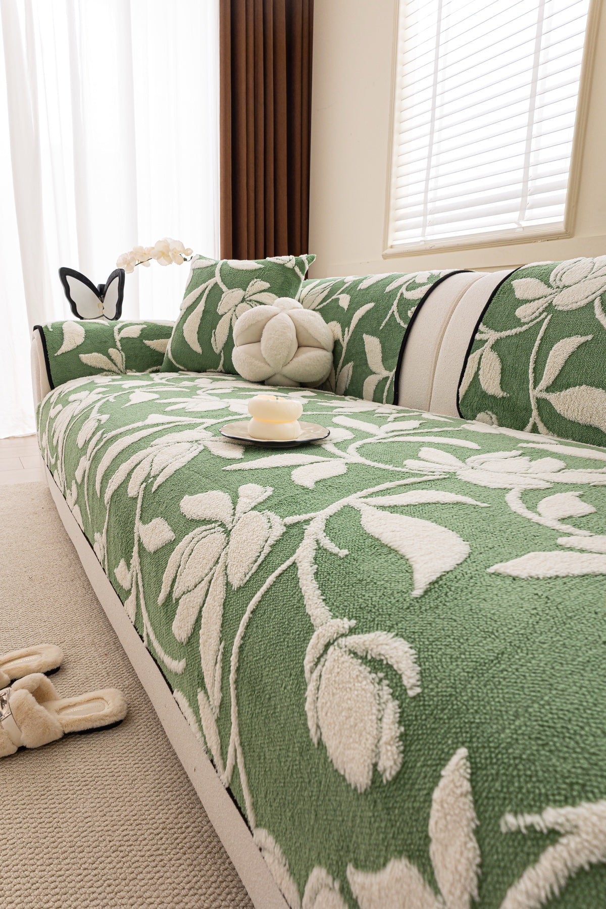 Sofa Decor Willow Quilted Leaf Sofa Seat Cover in Sage Leaf - styled sofa seat cover for quilted sofa seat covers in Australia