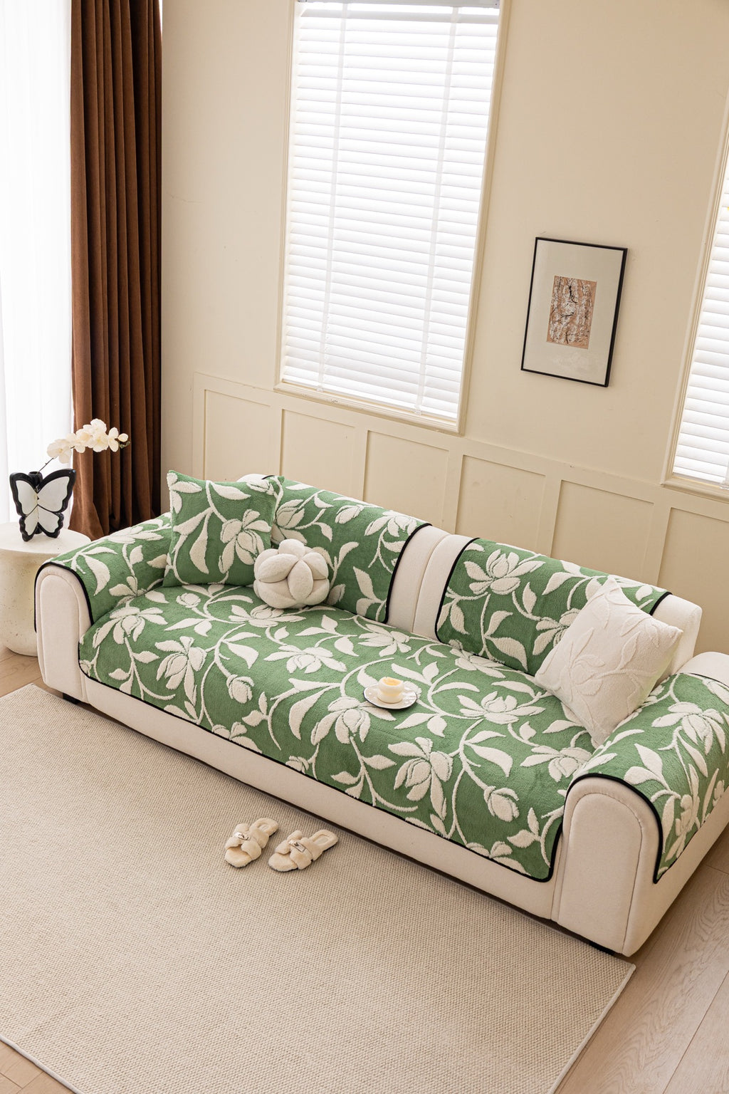 Sofa Decor Willow Quilted Leaf Sofa Seat Cover in Sage Leaf - styled sofa seat cover for quilted sofa seat covers in Australia