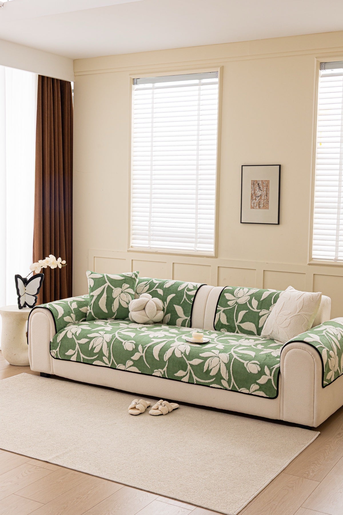 Sofa Decor Willow Quilted Leaf Sofa Seat Cover in Sage Leaf - styled sofa seat cover for quilted sofa seat covers in Australia