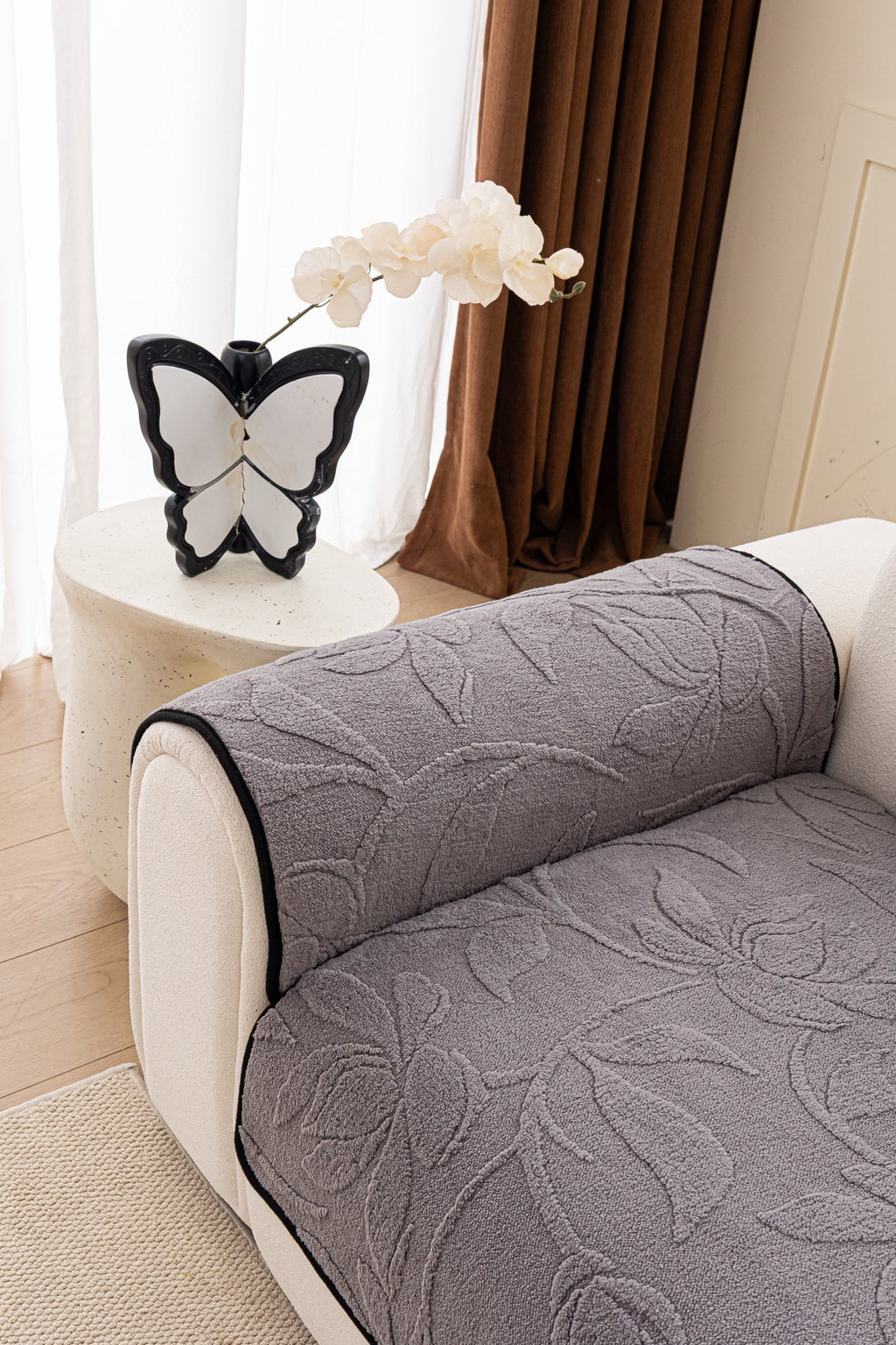 Sofa Decor Willow Quilted Leaf Sofa Seat Cover in Smoke Grey Leaf - back cushion fit view for quilted sofa seat covers in Australia