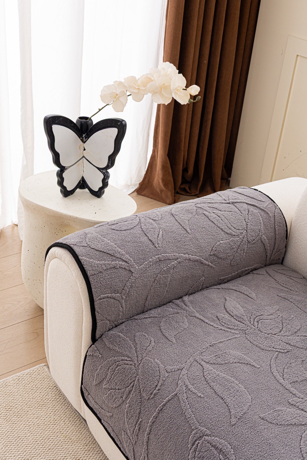 Sofa Decor Willow Quilted Leaf Sofa Seat Cover in Smoke Grey Leaf - back cushion fit view for quilted sofa seat covers in Australia