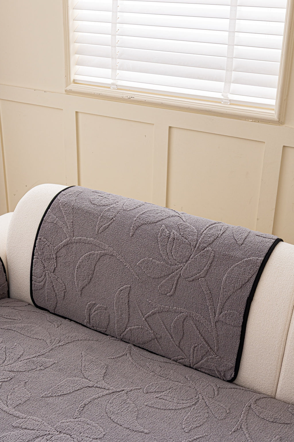 Sofa Decor Willow Quilted Leaf Sofa Seat Cover in Smoke Grey Leaf - back cushion fit view for quilted sofa seat covers in Australia