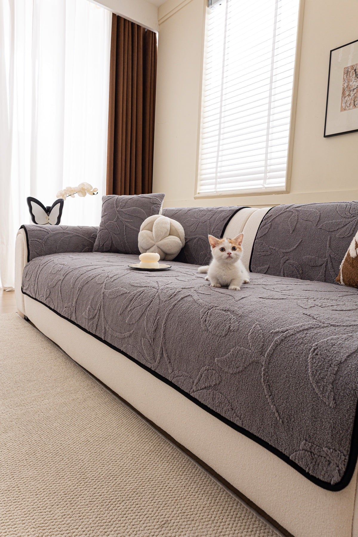 Sofa Decor Willow Quilted Leaf Sofa Seat Cover in Smoke Grey Leaf - pet-friendly sofa styling for quilted sofa seat covers in Australia