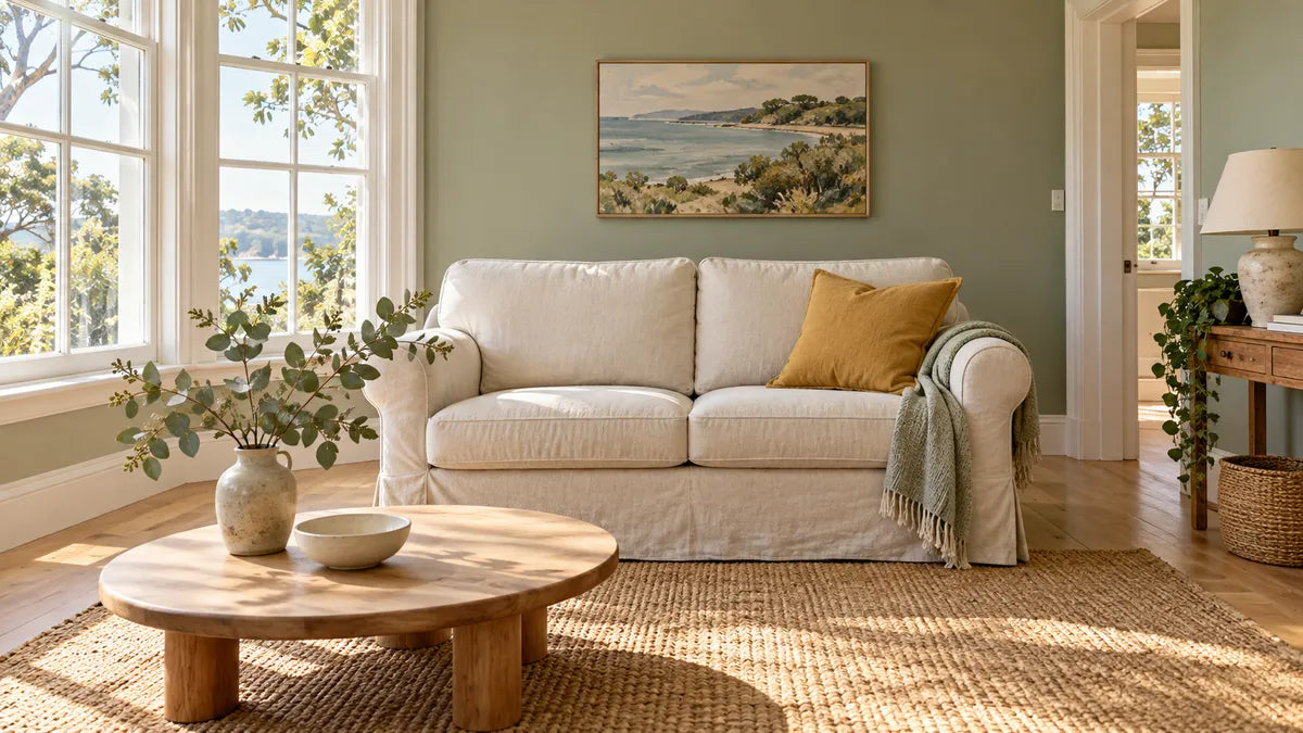 2 Seater Sofa Covers styling illustration in an Australian-inspired room