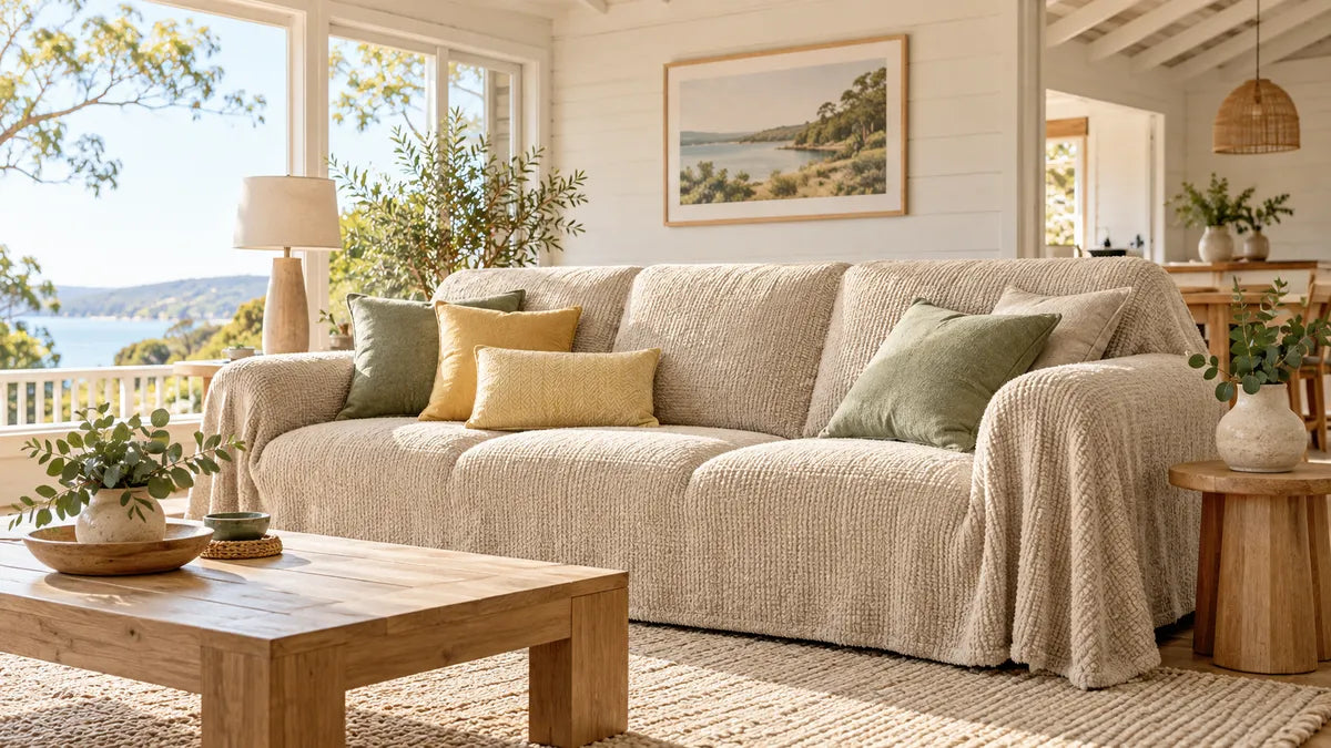 Chenille Sofa Covers styling illustration in an Australian-inspired room
