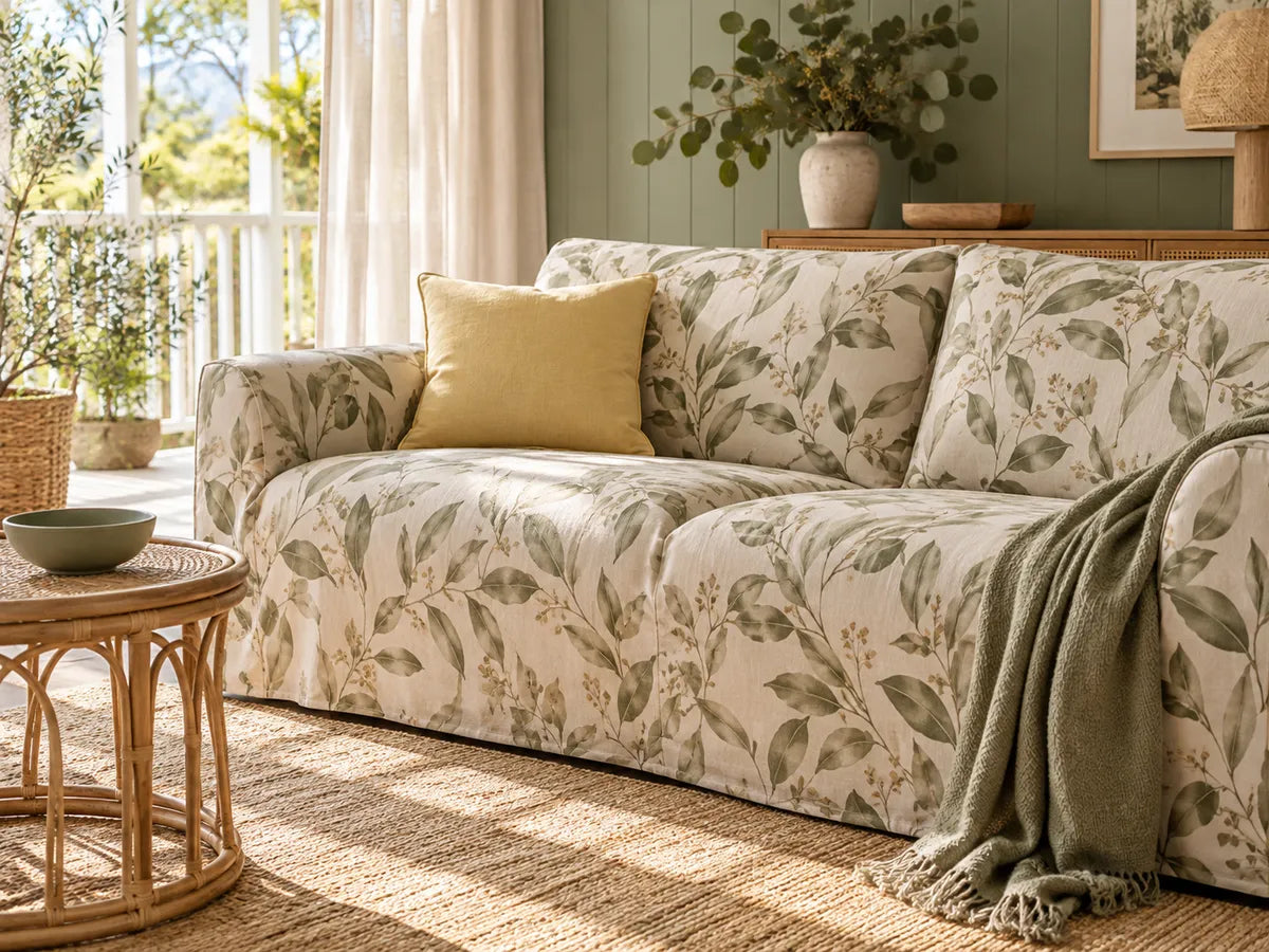 Patterned Sofa Covers styling illustration: borrow one colour for the room