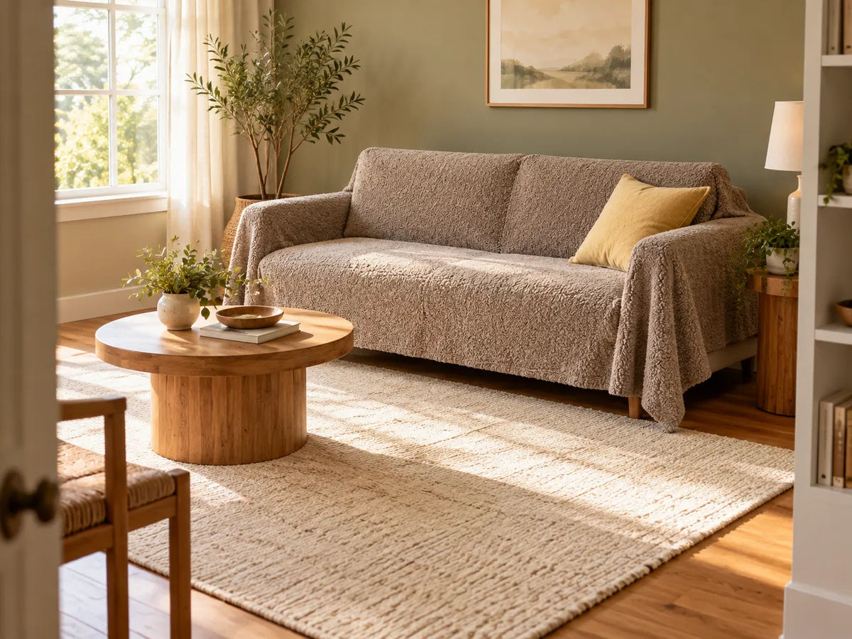 Plush Sofa Covers styling illustration: choose the cover format first