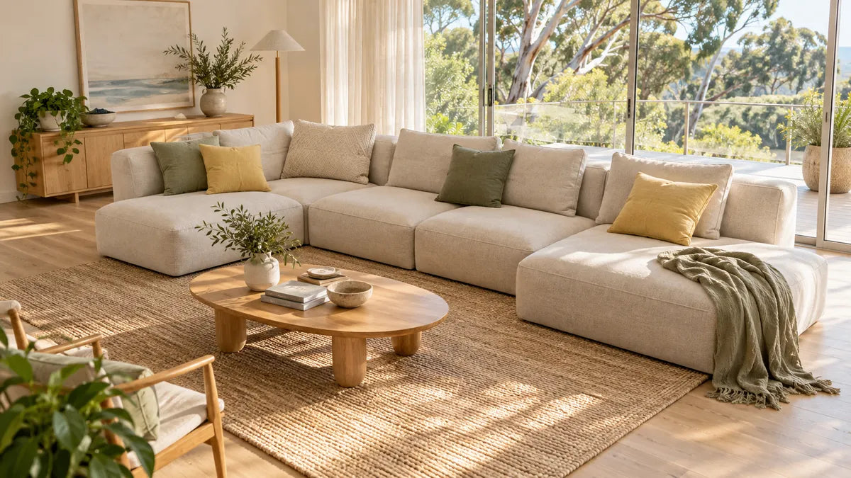Sectional Sofa Covers styling illustration in an Australian-inspired room